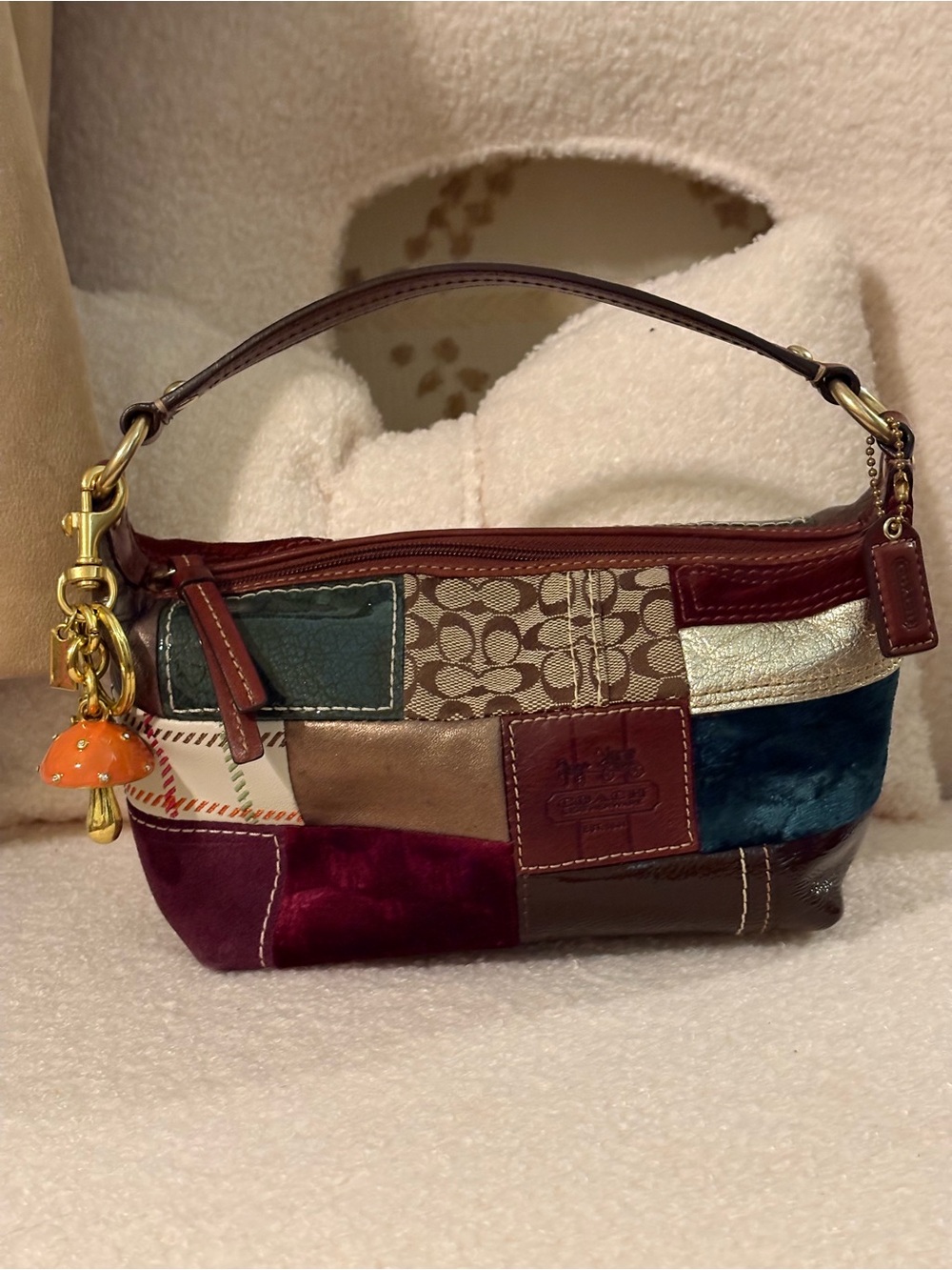 Coach Multicolor Patchwork Mini Wristlet with Charm